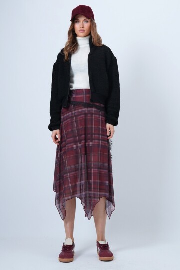 Fermuarlı Peluş Dokulu Kolu Ribanalı Ceket