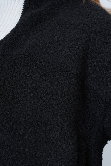 Fermuarlı Peluş Dokulu Kolu Ribanalı Ceket