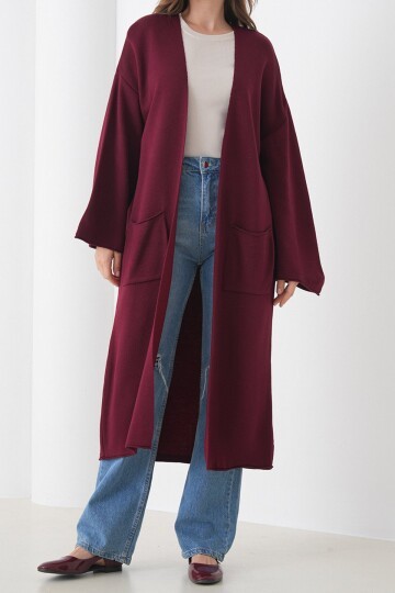 Geniş Kol Çift Cepli Uzun Triko Hırka