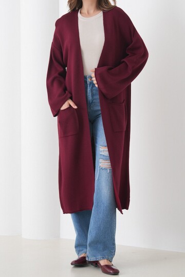 Geniş Kol Çift Cepli Uzun Triko Hırka