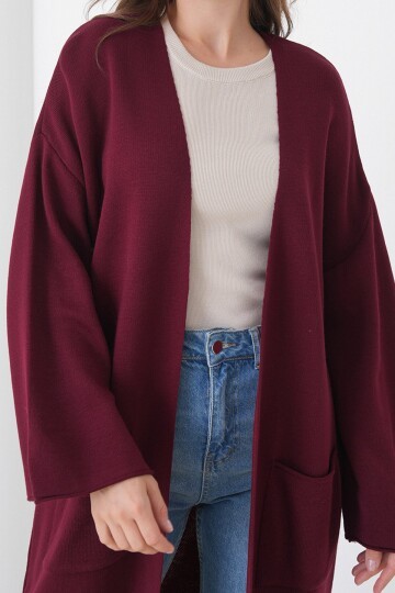 Geniş Kol Çift Cepli Uzun Triko Hırka