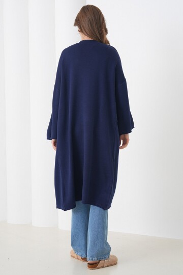 Geniş Kol Çift Cepli Uzun Triko Hırka