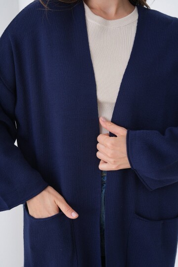 Geniş Kol Çift Cepli Uzun Triko Hırka