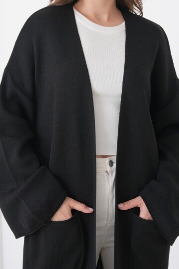 Geniş Kol Çift Cepli Uzun Triko Hırka