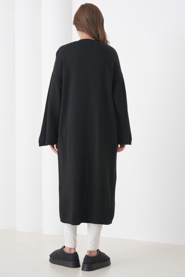 Geniş Kol Çift Cepli Uzun Triko Hırka