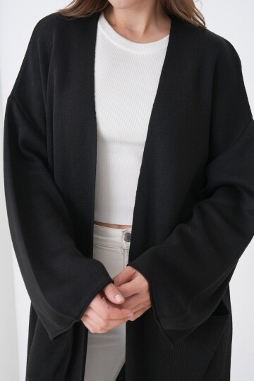 Geniş Kol Çift Cepli Uzun Triko Hırka