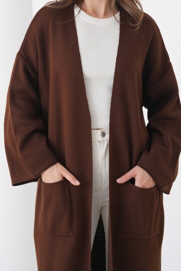 Geniş Kol Çift Cepli Uzun Triko Hırka