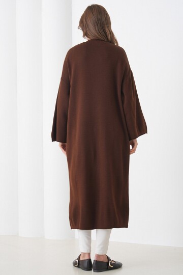 Geniş Kol Çift Cepli Uzun Triko Hırka