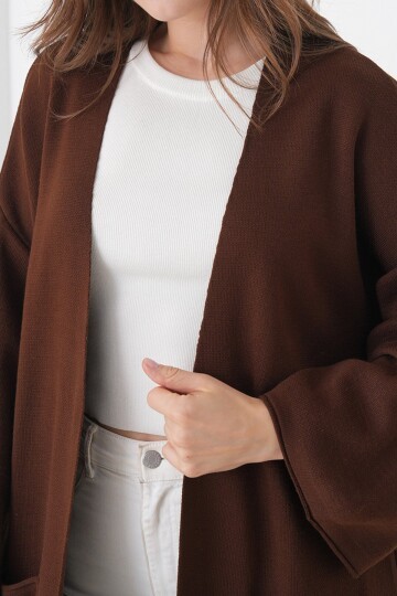 Geniş Kol Çift Cepli Uzun Triko Hırka