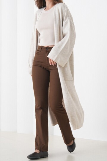 Geniş Kol Çift Cepli Uzun Triko Hırka