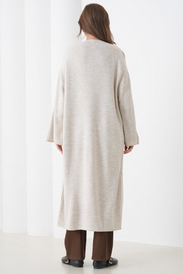 Geniş Kol Çift Cepli Uzun Triko Hırka