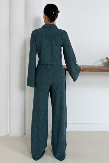 Geniş Kol Crop Gömlek Ve Beli Lastikli Pantolon Fitilli Takım