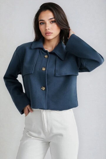 Gömlek Yaka Düğme Kapamalı Kısa Kaşe Astarlı Ceket