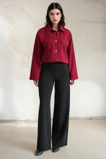 Gömlek Yaka Düğme Kapamalı Kısa Kaşe Astarlı Ceket