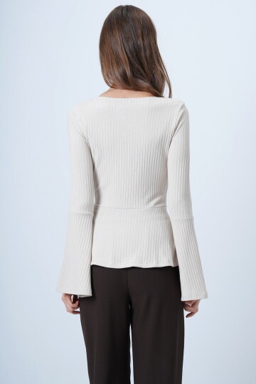 İspanyol Kol Fitilli Triko Bluz