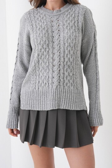 Kalın Örgü Desenli Bisiklet Yaka Triko Kazak