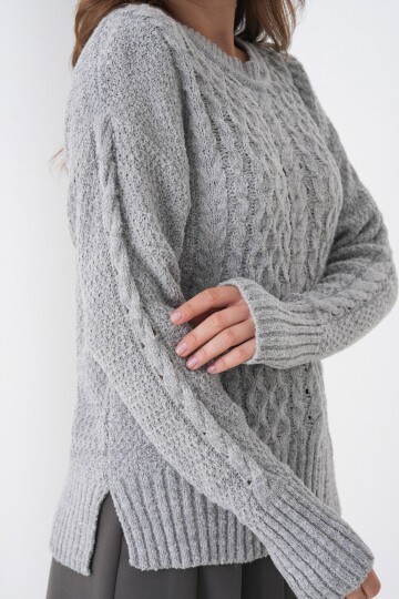 Kalın Örgü Desenli Bisiklet Yaka Triko Kazak