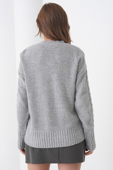 Kalın Örgü Desenli Bisiklet Yaka Triko Kazak