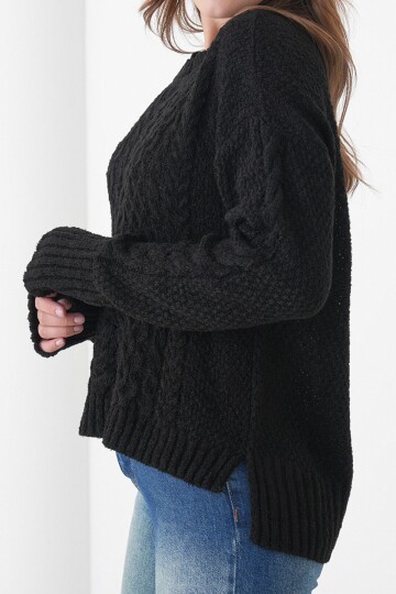 Kalın Örgü Desenli Bisiklet Yaka Triko Kazak