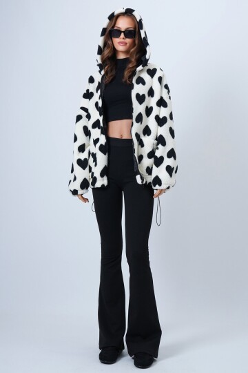 Kalpli Dik Yaka İçi Astarlı Cepli Oversize Peluş Mont