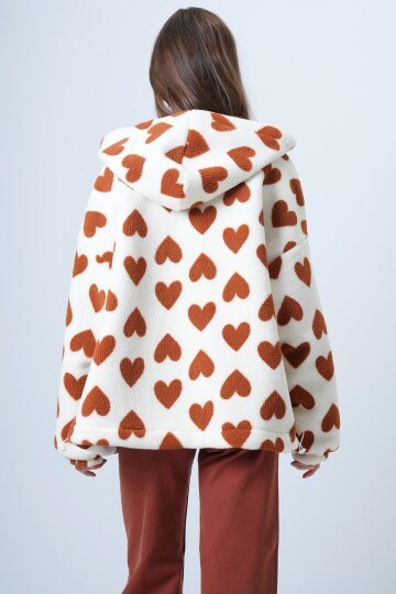 Kalpli Dik Yaka İçi Astarlı Cepli Oversize Peluş Mont