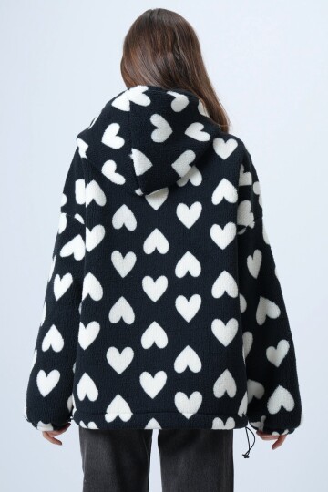 Kalpli Dik Yaka İçi Astarlı Cepli Oversize Peluş Mont