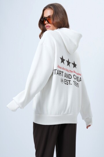 Kapüşonlu Baskılı Kanguru Cepli Uzun Kollu İçi Şardonlu 3 İplik Sweatshirt