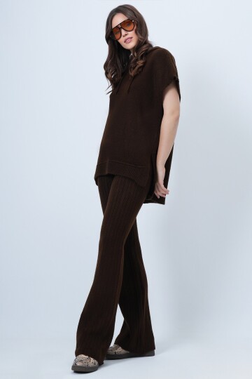 Kapüşonlu Kolsuz Sweat ve Beli Lastikli Pantolon Triko Takım