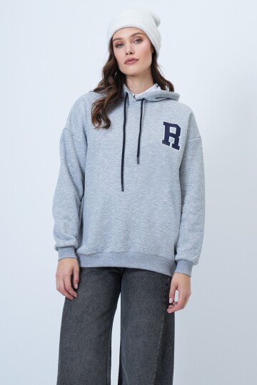 Kapüşonlu Oversize Baskılı Sweatshirt