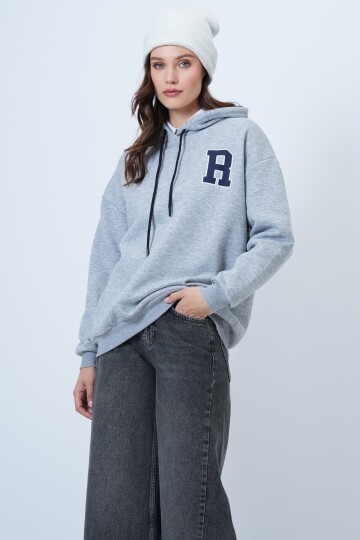 Kapüşonlu Oversize Baskılı Sweatshirt