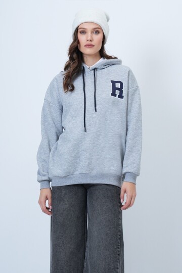 Kapüşonlu Oversize Baskılı Sweatshirt