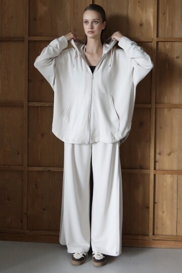 Yüksek Bel Çift Cepli Palazzo Dokuma Pantolon