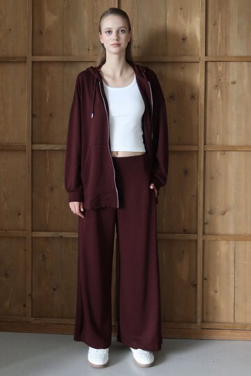 Yüksek Bel Çift Cepli Palazzo Dokuma Pantolon