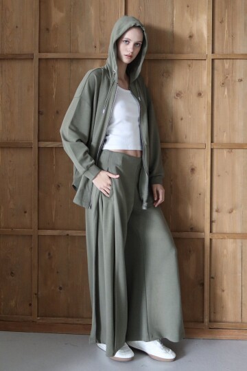 Yüksek Bel Çift Cepli Palazzo Dokuma Pantolon