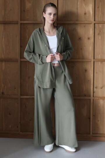 Yüksek Bel Çift Cepli Palazzo Dokuma Pantolon