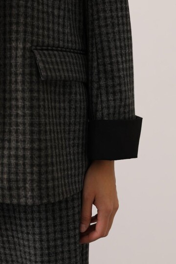 Kazayağı Desenli Oversize Blazer Ceket Ve Palazzo Pantolon Takım