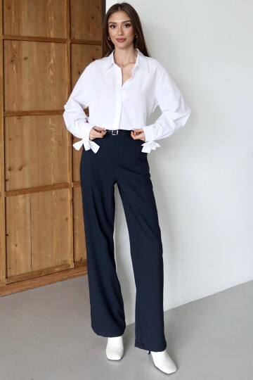 Kemerli Çift Cepli Palazzo Pantolon