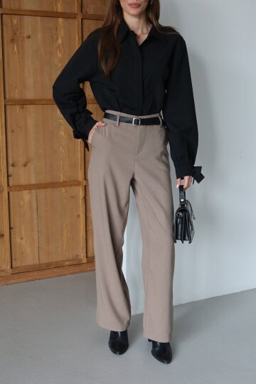 Kemerli Çift Cepli Palazzo Pantolon