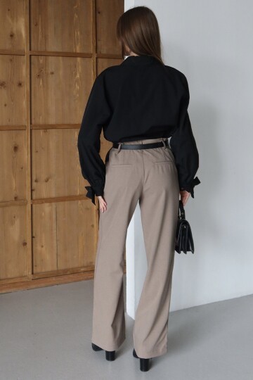 Kemerli Çift Cepli Palazzo Pantolon