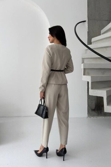 Kemerli Düğme Detaylı İkili Takım