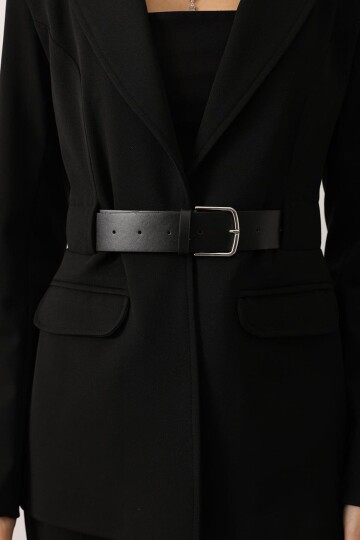 Kemerli Fleto Cepli Dikiş Detaylı Blazer Ceket