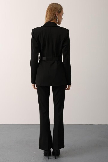 Kemerli Fleto Cepli Dikiş Detaylı Blazer Ceket