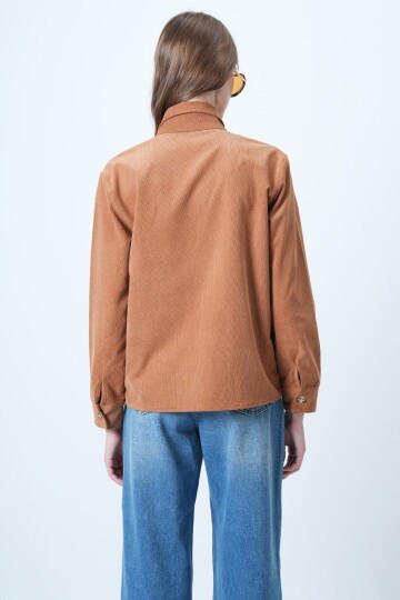 Kendinden Kuşaklı Oversize Kadife Gömlek