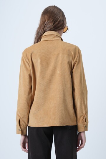 Kendinden Kuşaklı Oversize Kadife Gömlek