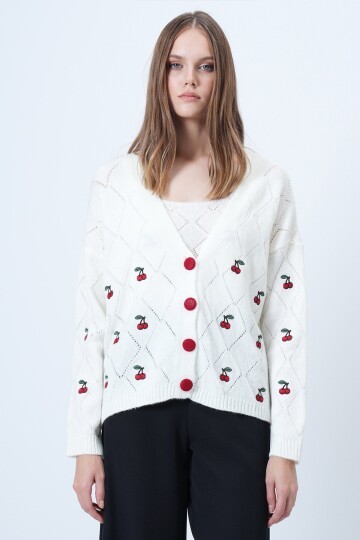 Kiraz Desen Triko Hırka Ve Atlet Takım