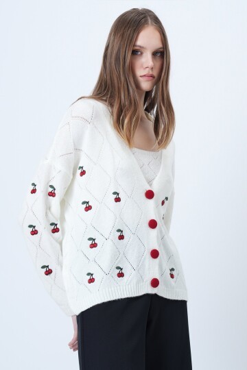 Kiraz Desen Triko Hırka Ve Atlet Takım