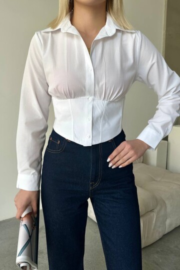 Korse Görünümlü Düğmeli Gömlek