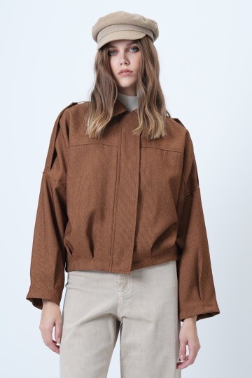 Omuz Apoletli İçi Astarlı Kadife  Bomber Ceket