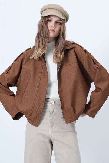 Omuz Apoletli İçi Astarlı Kadife  Bomber Ceket