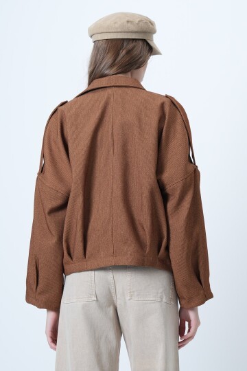 Omuz Apoletli İçi Astarlı Kadife  Bomber Ceket